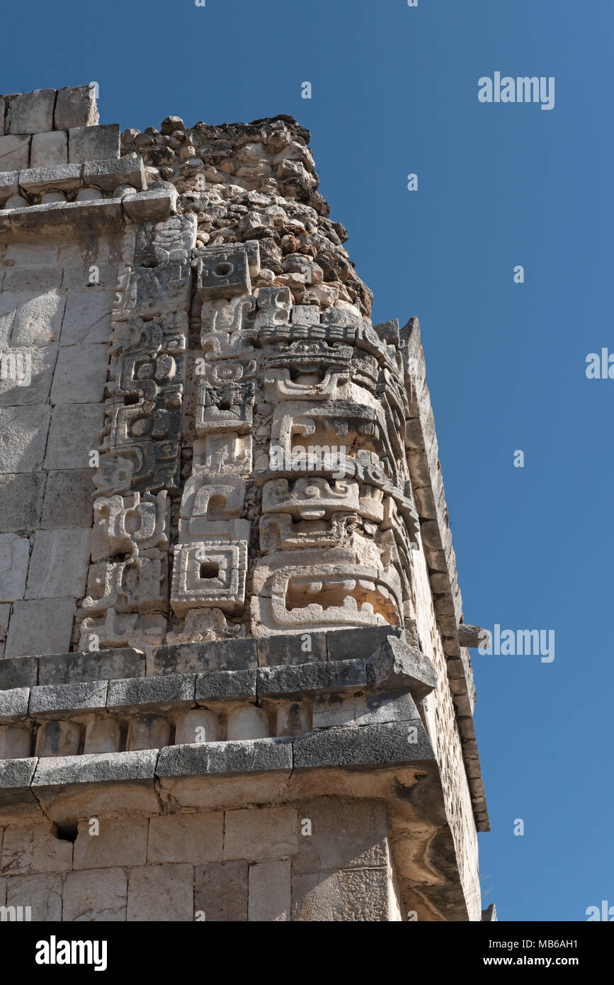 Details der Maya puuc Architektur Stil in den Ruinen von Uxmal, Mexiko Stockfoto