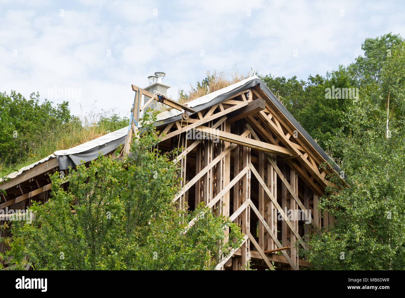Holz Haus im Bau skelet Stockfoto