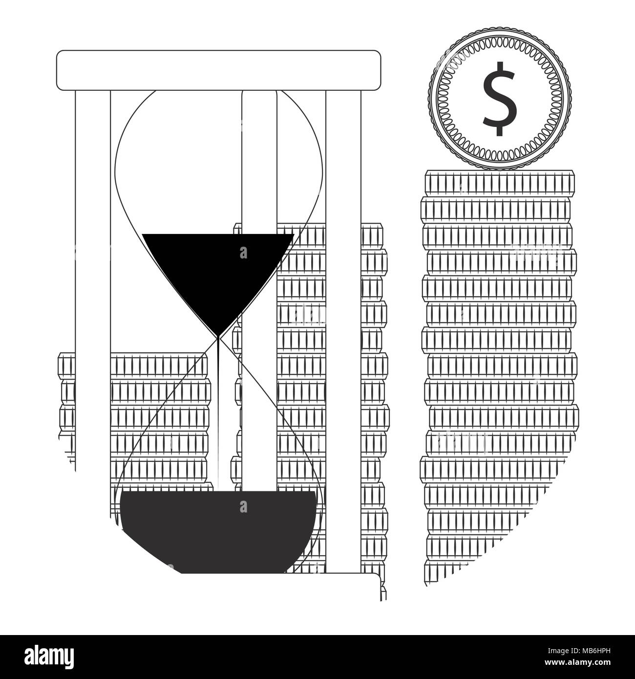 Zeit ist Geld Symbol Leitung. Sanduhr Wecker und Finanzen, Business zeit Organisation. Vector Illustration Stock Vektor