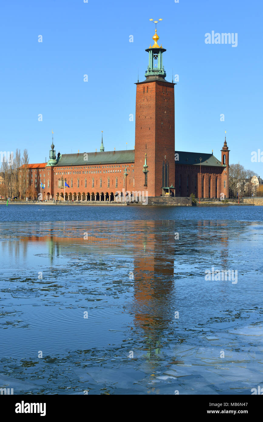 Das Rathaus von Stockholm (1923), Gebäude der Gemeinderat der Stadt Stockholm in Schweden. Es steht auf der östlichen Spitze der Insel Kungsholmen. Feder Stockfoto