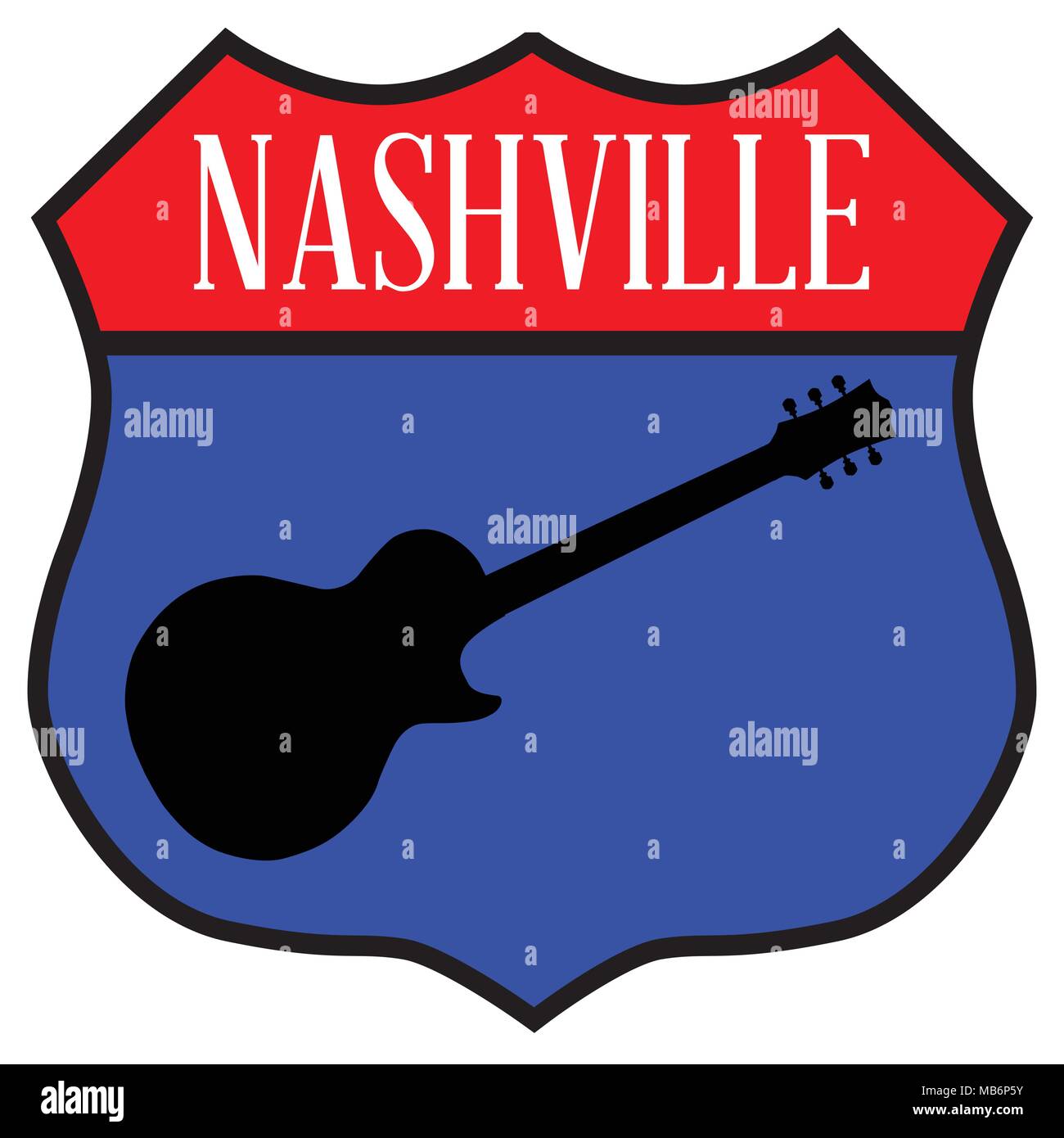 Route stil Verkehrsschild mit der Legende Nashville und Gitarre Silhouette Stock Vektor