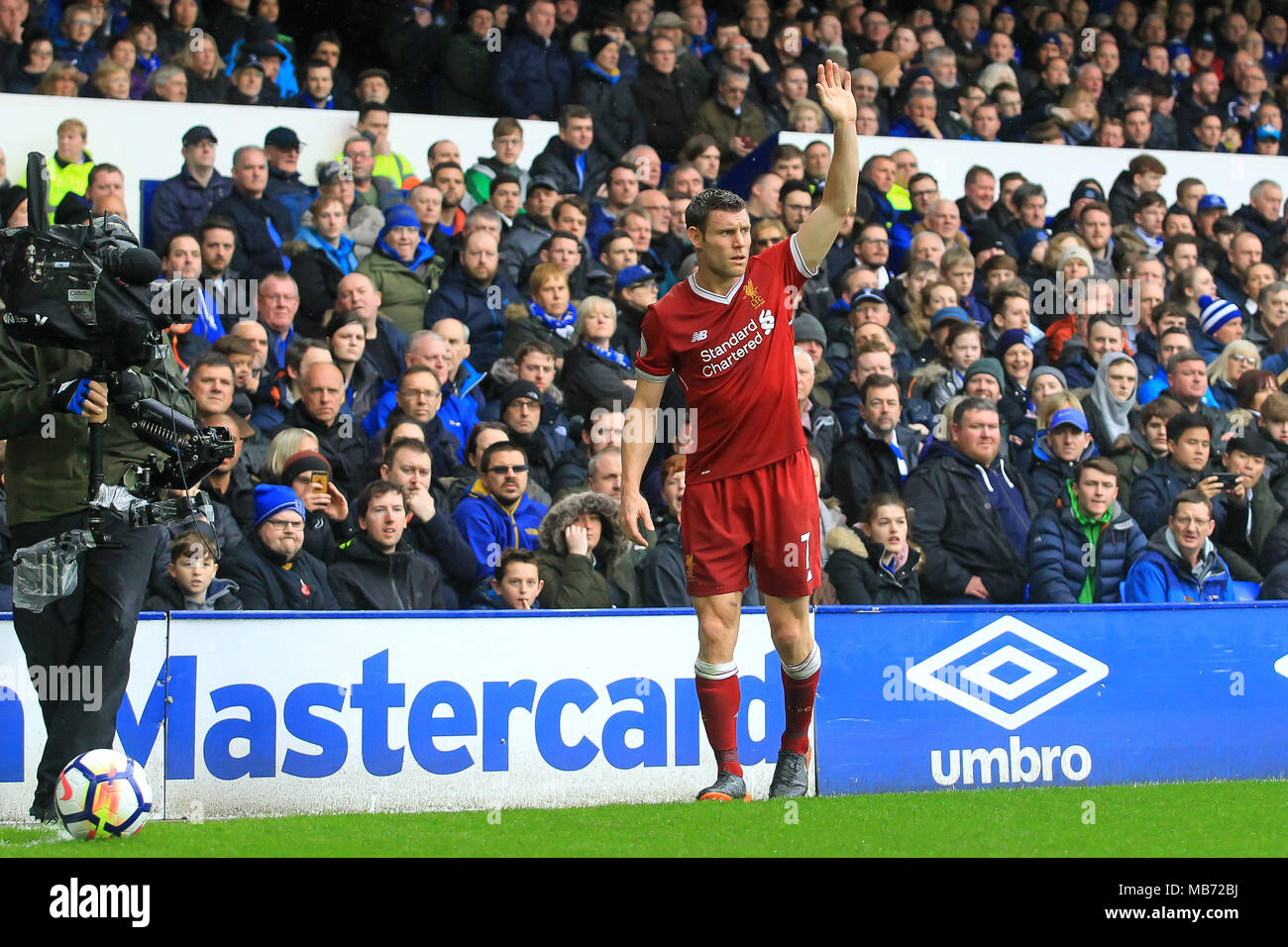 Liverpool, Großbritannien. 7. April 2018. James Milner von Liverpool in der Premier League Match zwischen Everton und Liverpool im Goodison Park am 7. April 2018 in Liverpool, England. (Foto von Tony Taylor/phcimages.com) Credit: PHC Images/Alamy leben Nachrichten Stockfoto