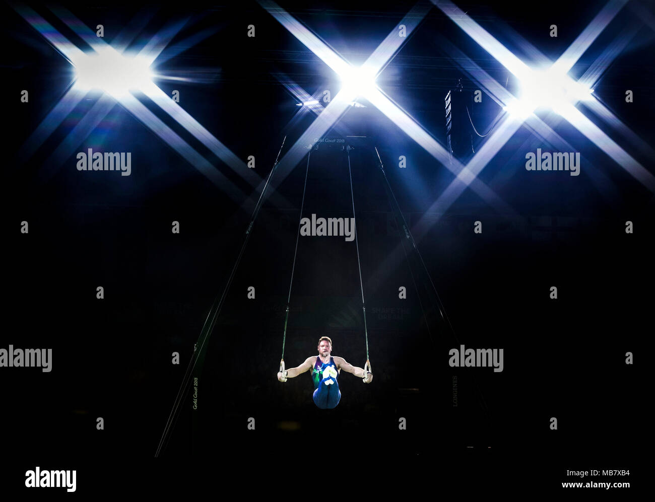 Schottlands Daniel Purvis auf Ringe der Männer an der Coomera Indoor Sports Center bei Tag vier der 2018 Commonwealth Games in der Gold Coast, Australien. Stockfoto