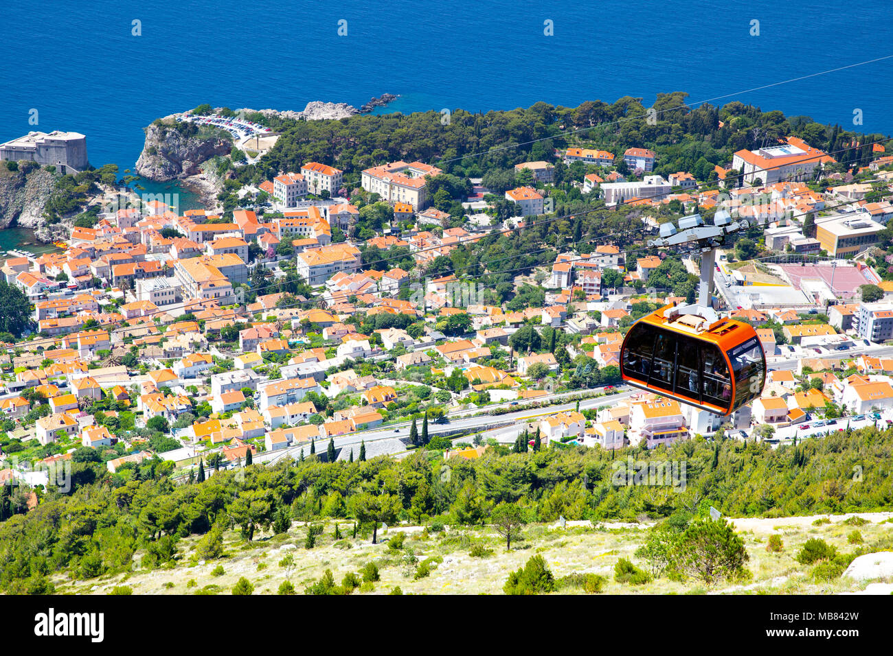 Panoramablick auf Dubrovnik vom Hügel, Kroatien Stockfoto