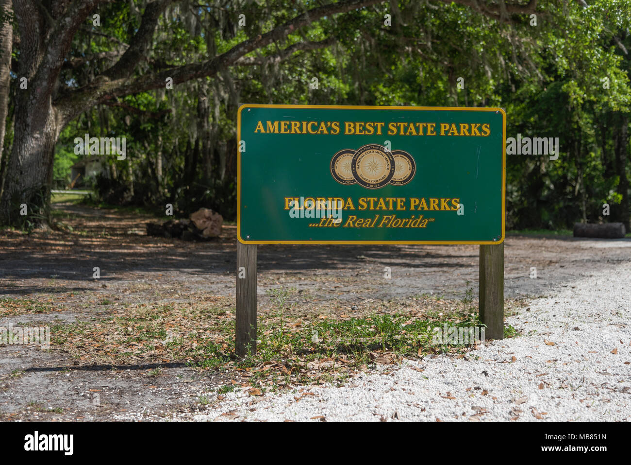 Americas Best State Parks Billboard erklärte Florida State Parks der realen Florida... Amerika zuerst drei Mal Sieger. Stockfoto