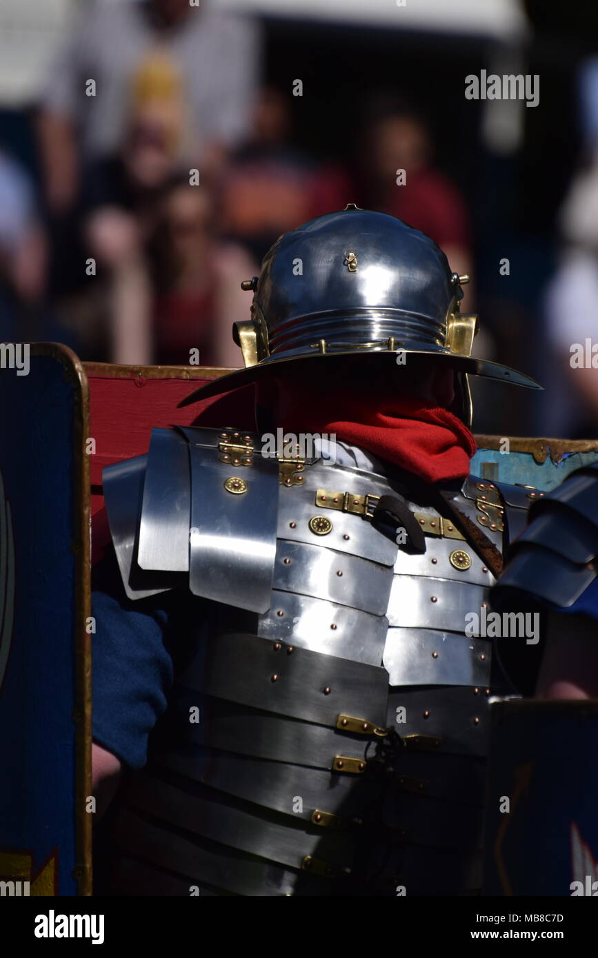 Römische Legionär selbst Schutz in Eboracum Festival von York Stockfoto