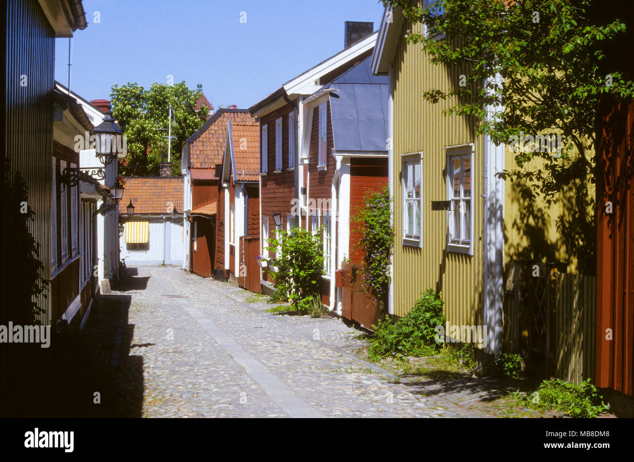 GÄVLE Gästrikland 1990 Altstadt mit Holzhäusern, die beim Großbrand gerettet wurden 1869, Stockfoto