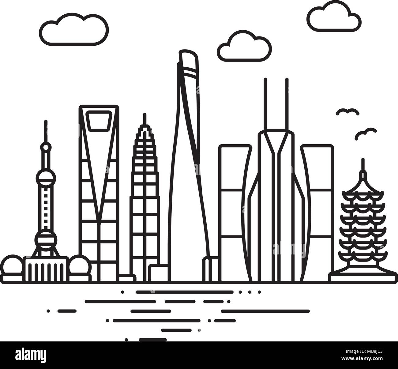 Symbol Leitung style Shanghai Stadtbild Vector Illustration Stock Vektor