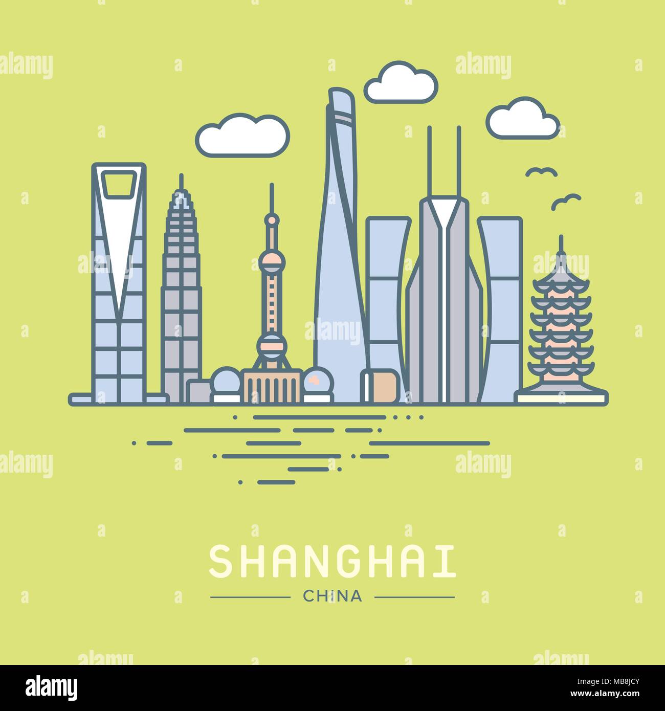 Symbol Leitung style Shanghai City Flat Vector Illustration Stock Vektor