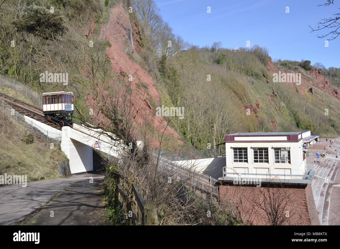 Die babbacombe Clff Eisenbahn Seilbahn zwischen Babbacombe Downs und Oddicombe Beach in Torquay, Devon Stockfoto