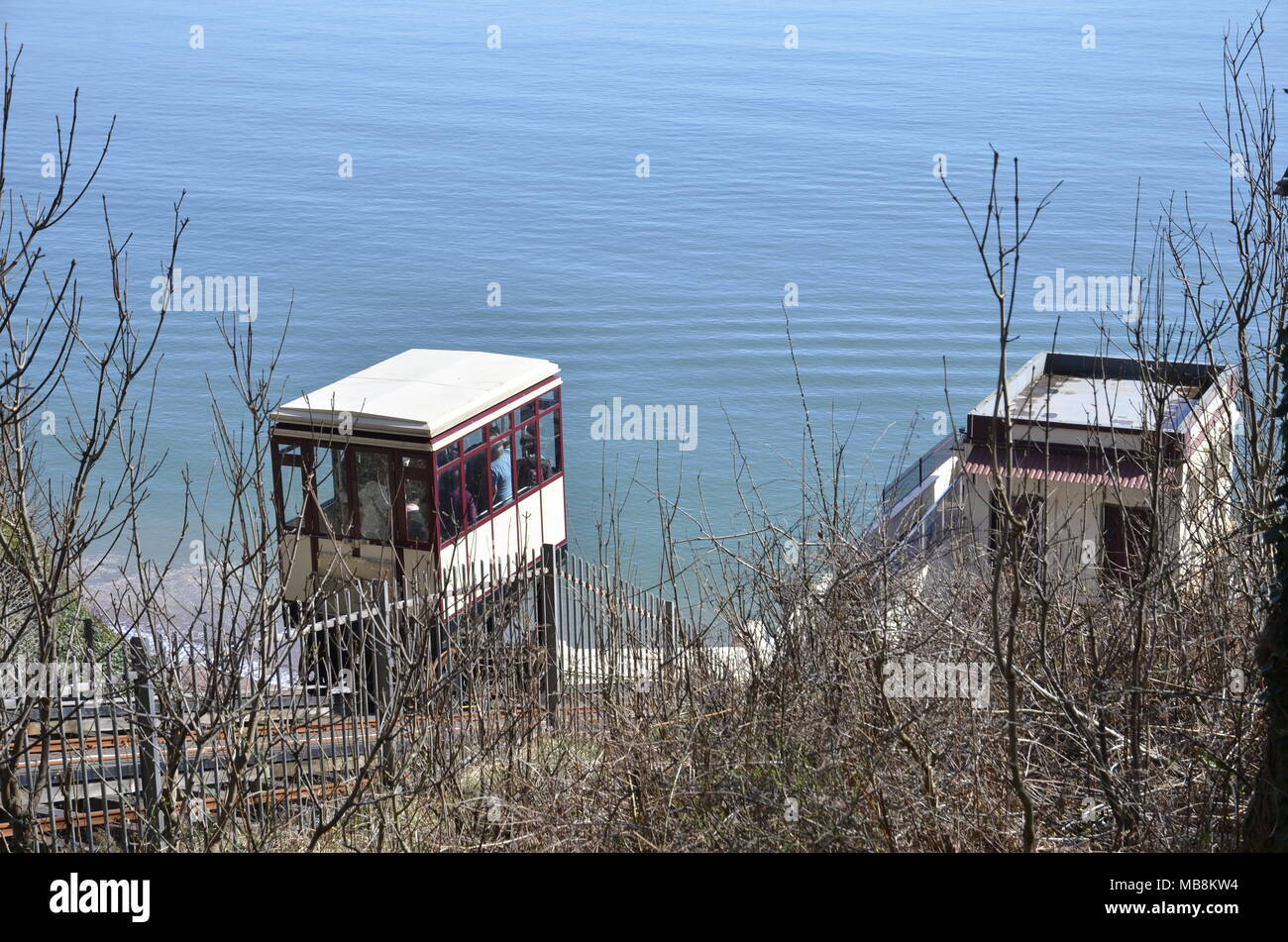 Die babbacombe Clff Eisenbahn Seilbahn zwischen Babbacombe Downs und Oddicombe Beach in Torquay, Devon Stockfoto