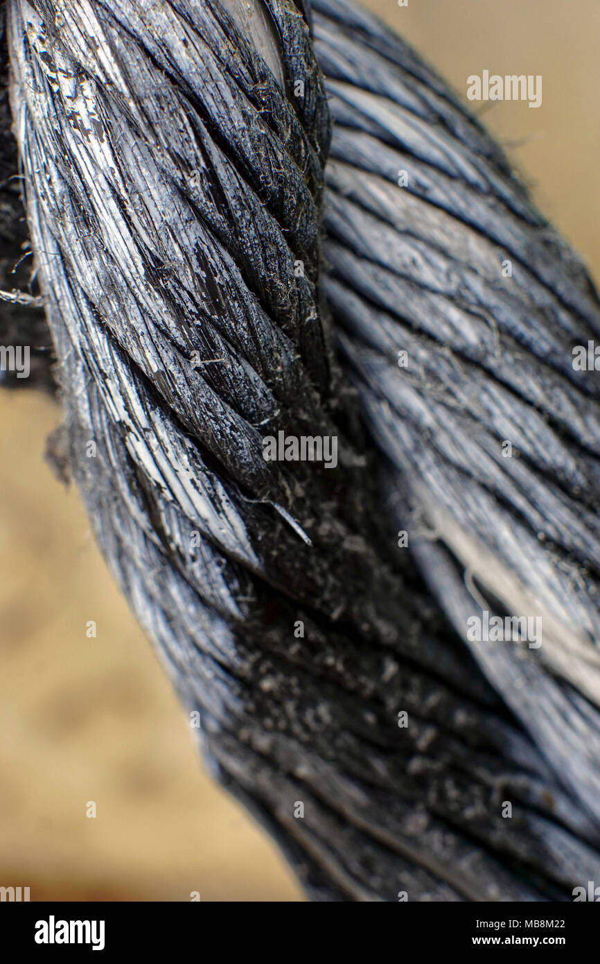 Schwarzes Nylon Seil closeup Stockfoto
