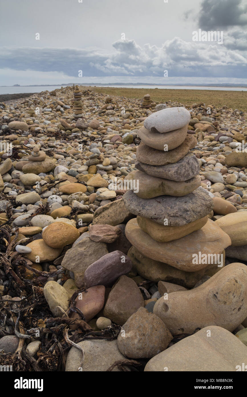 Stein stapeln auf Holy Island Stockfoto