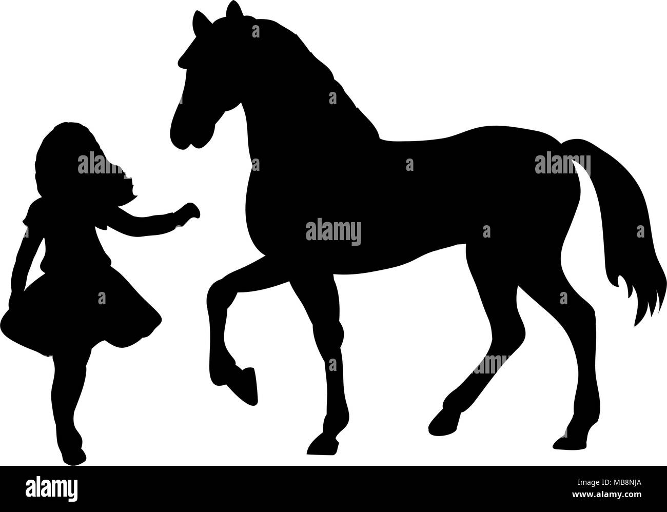 Silhouette Mädchen will touch Pferd Stock Vektor