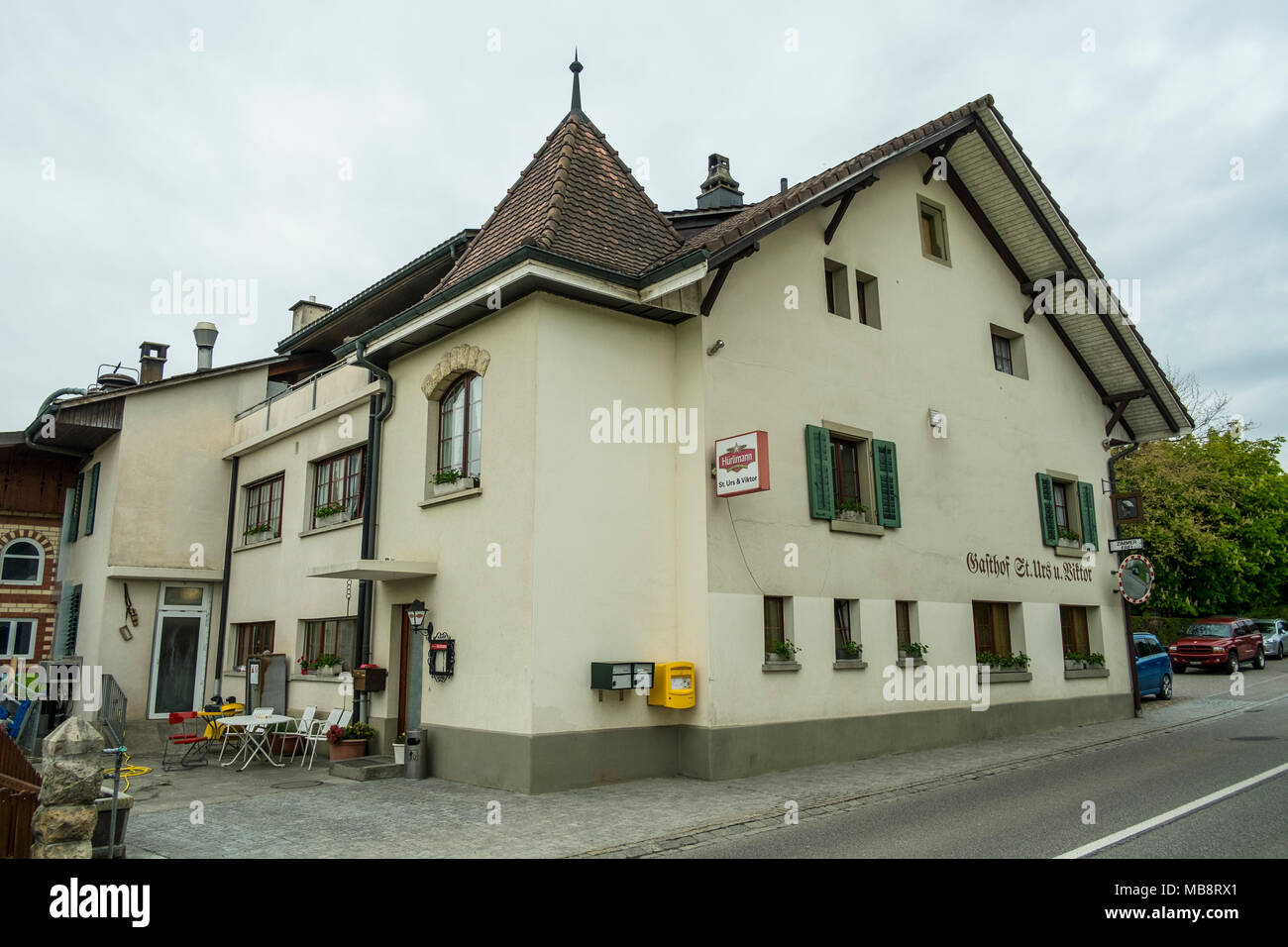 Am wunderschönen Gasthof St. Urs und Viktor, Urs Schwander in Safenwil, Schweiz, wir kamen wir einen authentischen Geschmack der Schweiz zu erhalten. Stockfoto
