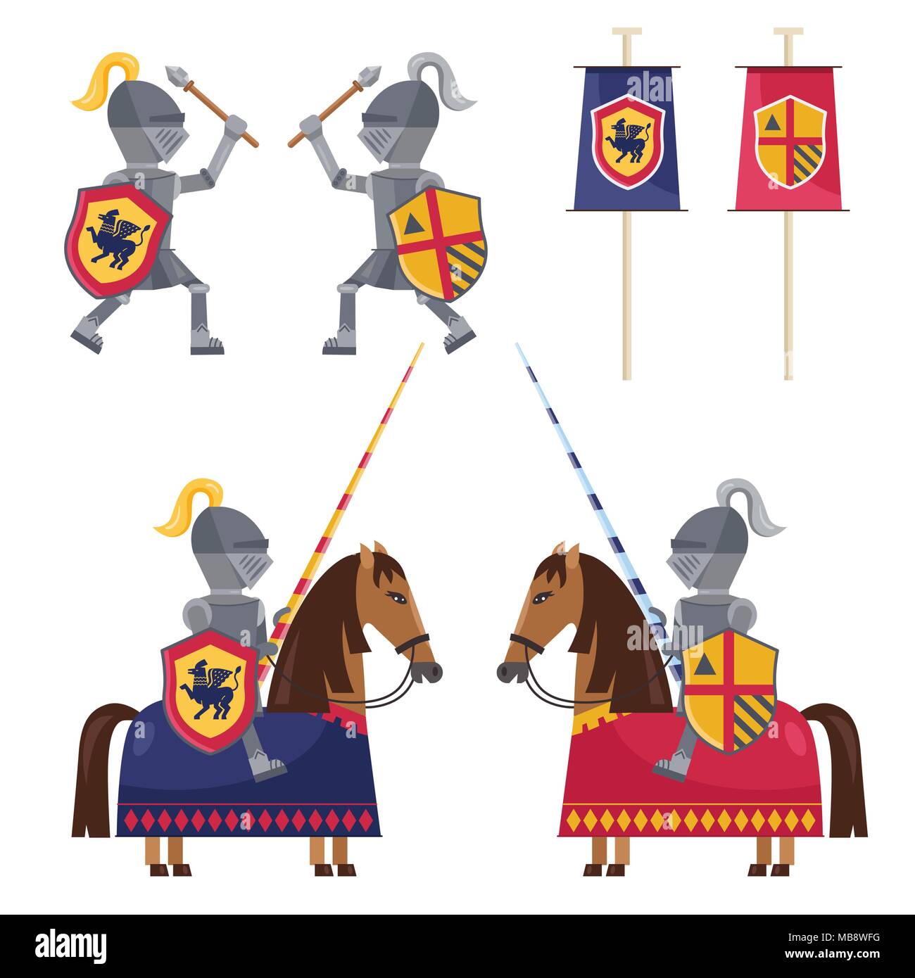 Einstellen der mittelalterlichen Ritter und Banner Stock Vektor