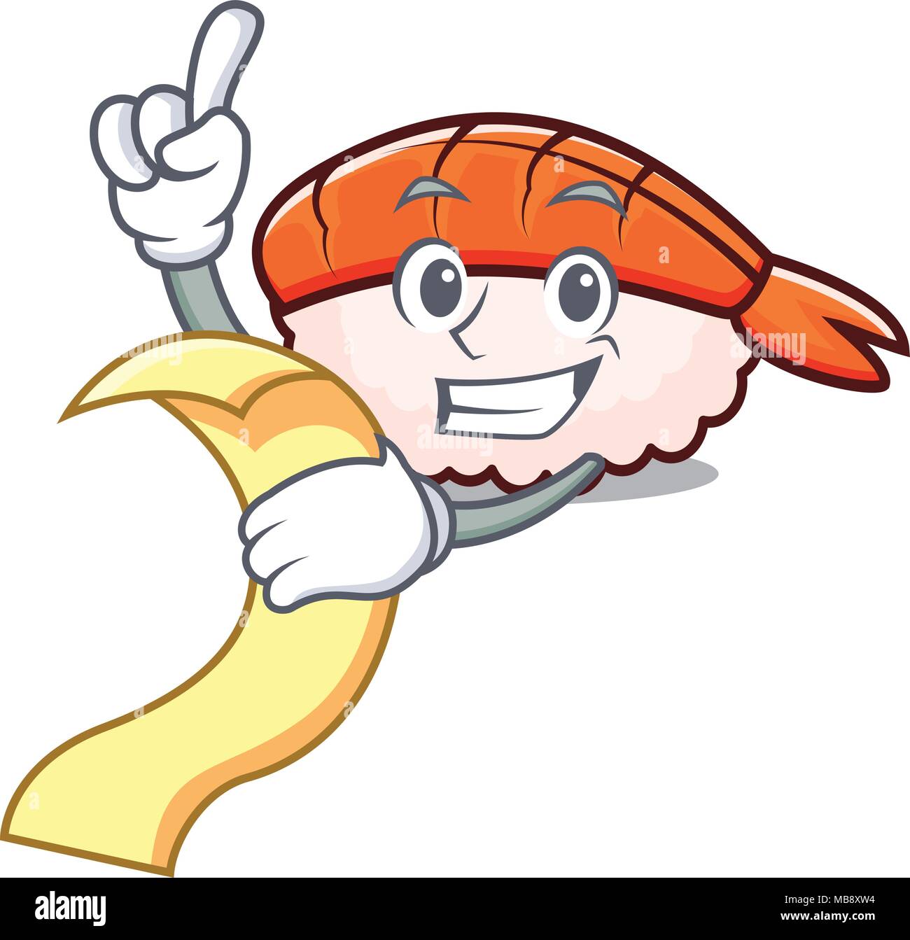 Mit Menü ebi Sushi Maskottchen Karikatur Stock Vektor