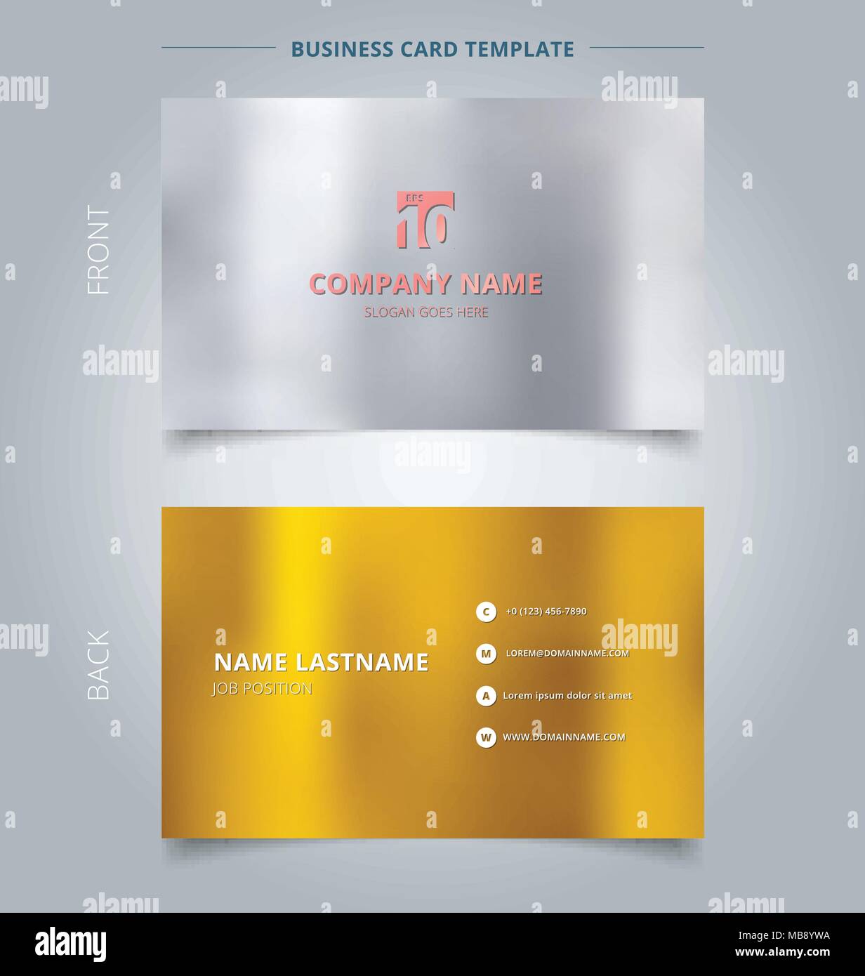 Creative Business Card und Name Karte Vorlage, Silber und Gold Farbe Hintergrund. Abstrakte Konzept und Design. Vector Graphic illustration Stock Vektor
