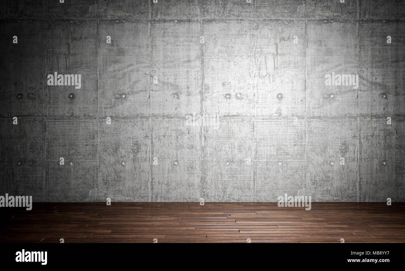 Holz Parkettboden und grunge Betonwand 3D Rendering image Stockfoto