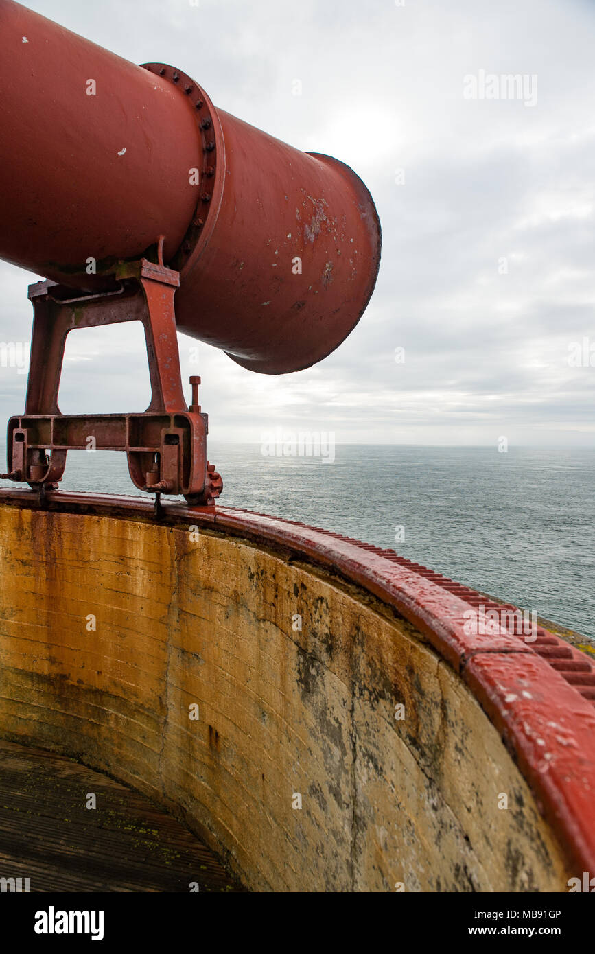 Mull of Galloway Nebelhorn und Gehäuse, Drummore, Schottland, Großbritannien. Stockfoto