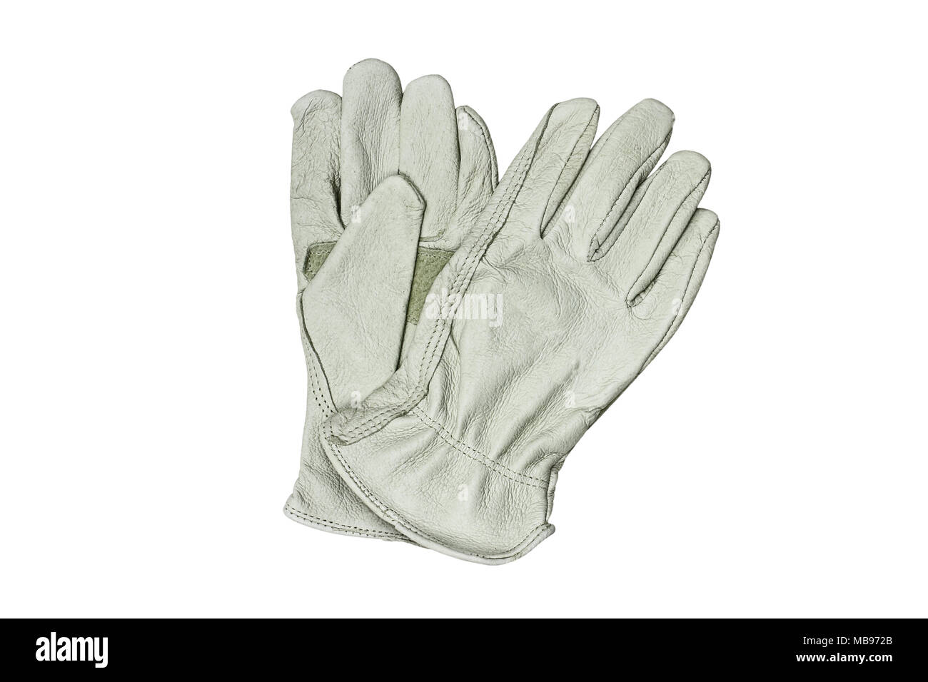 Generische Gartenarbeit Handschuhe isoliert über einen weißen Hintergrund mit Freistellungspfad enthalten. Bild geschossen von oben im flachen Stil legen. Stockfoto