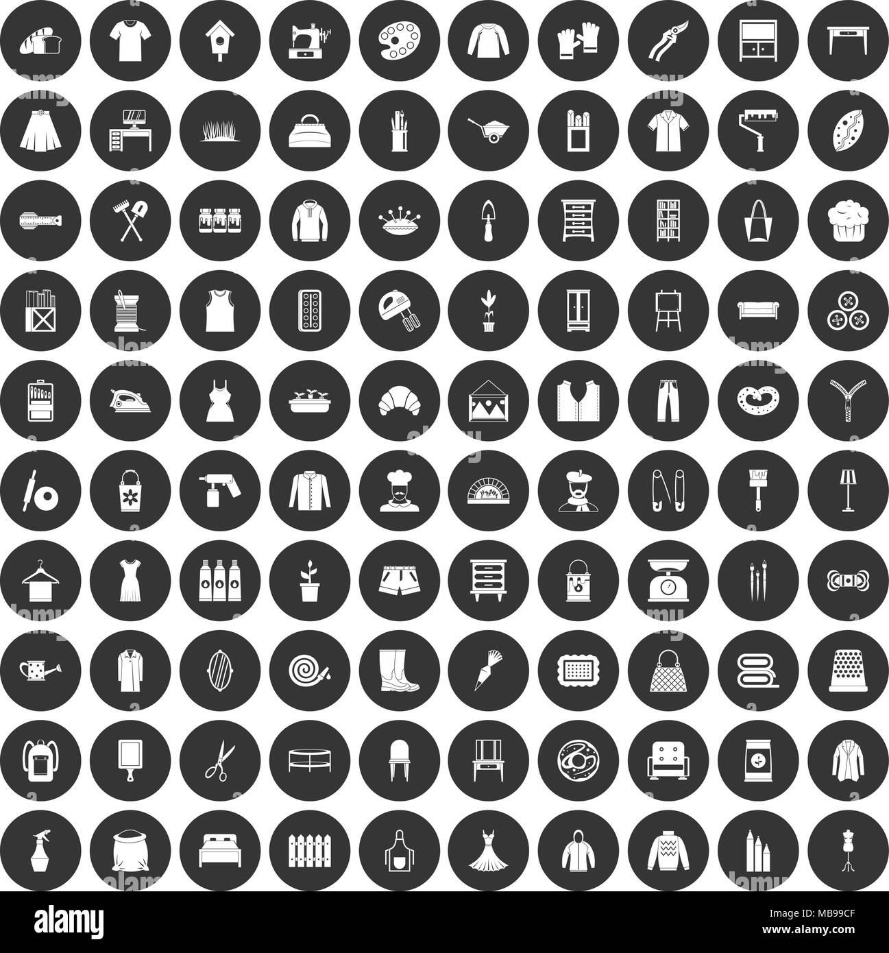 100 Handarbeit Icons Set schwarz Kreis Stock Vektor