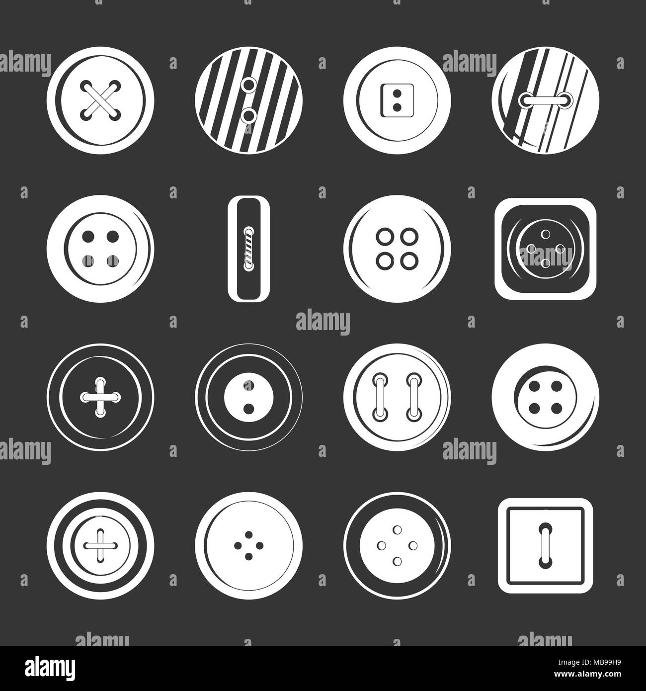 Kleidung Button Icons Set grau Vektor Stock Vektor