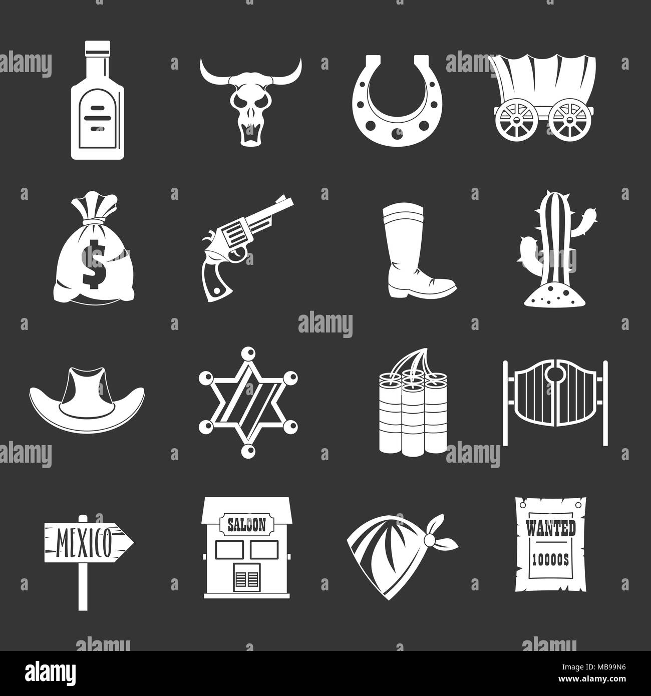Wild West Icons Set grau Vektor Stock Vektor
