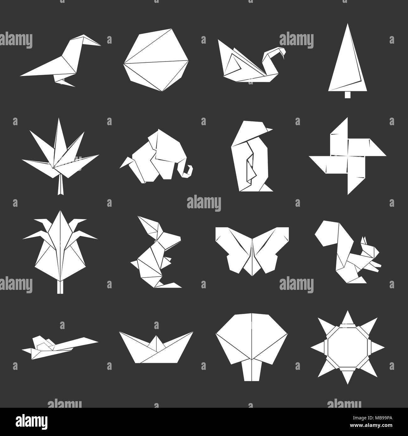 Origami Icons Set grau Vektor Stock Vektor