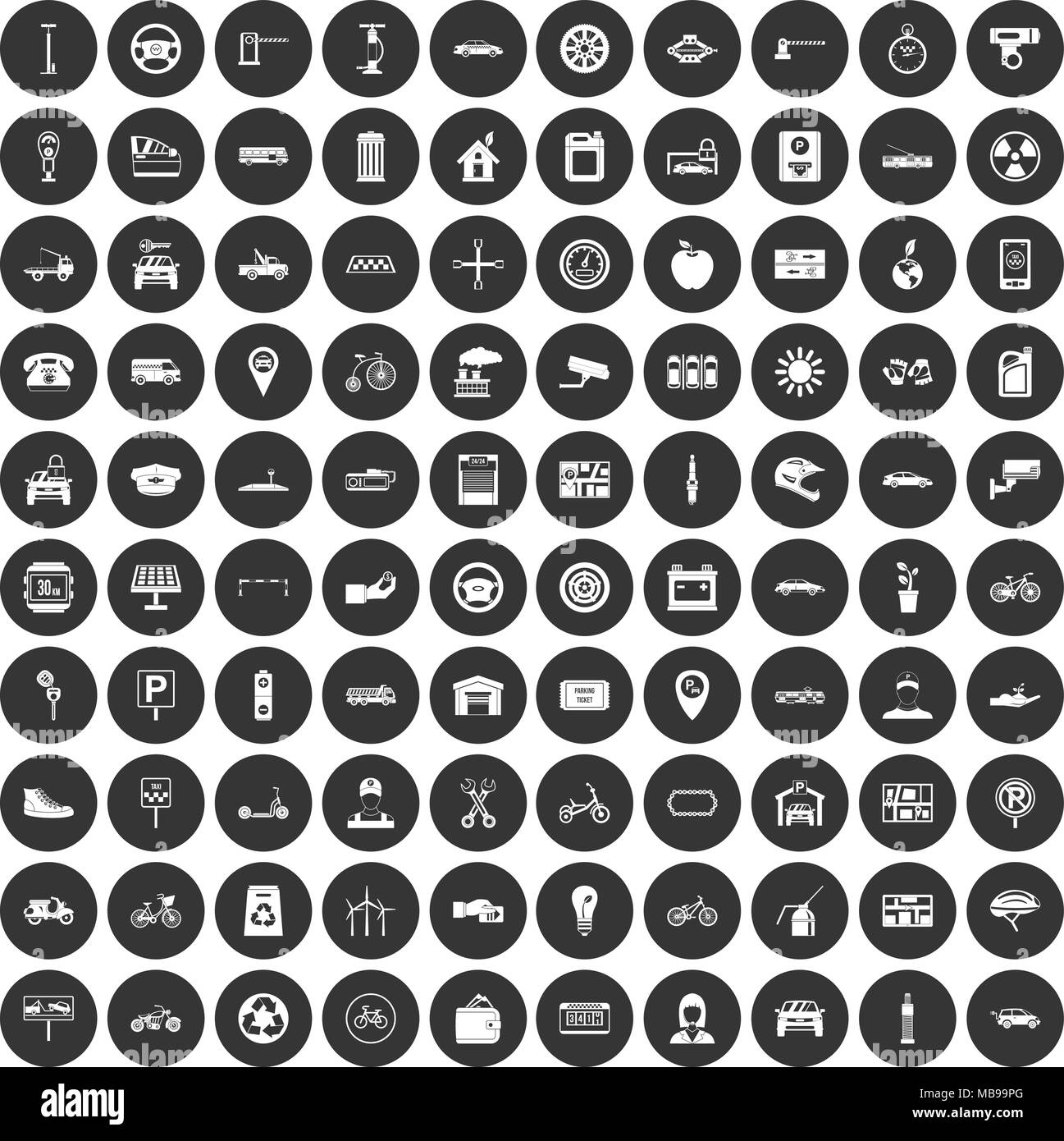 100 Icons Set schwarz Kreis Stock Vektor