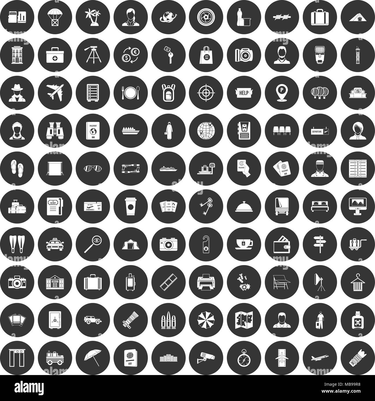 100 Pass Icons Set schwarz Kreis Stock Vektor