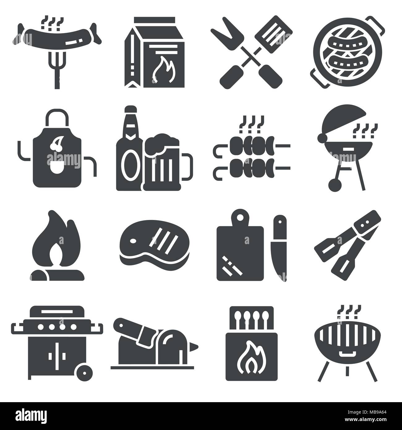 Grillen oder Barbecue Symbole auf weißem Hintergrund Stock Vektor