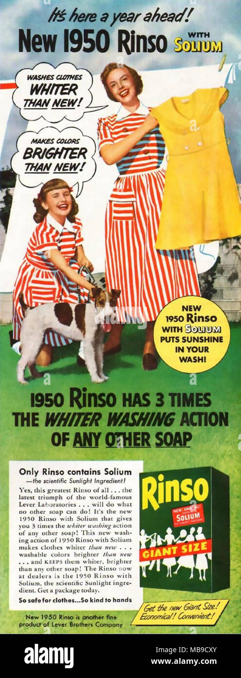 Amerikanische RINSO ANZEIGE 1950 Stockfoto