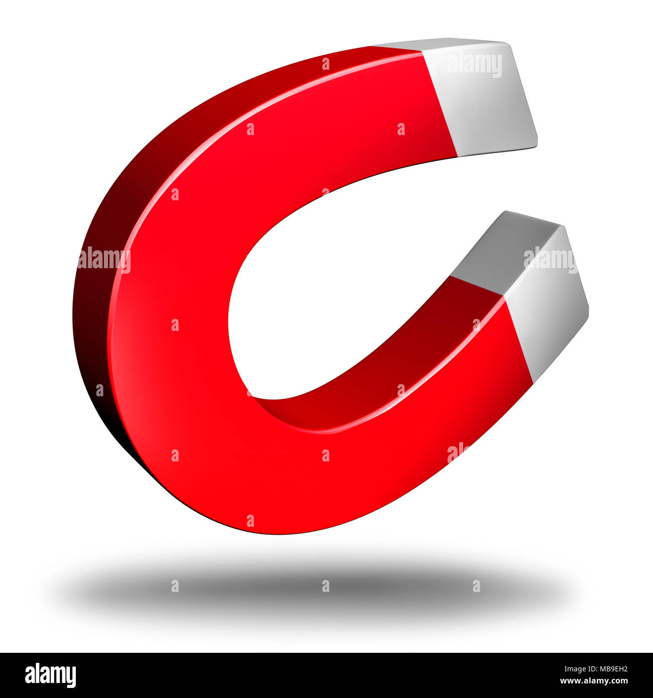 Magnet Objekt auf einem weißen Hintergrund als magnatism Energie Symbol für Anziehung als 3D-Darstellung. Stockfoto