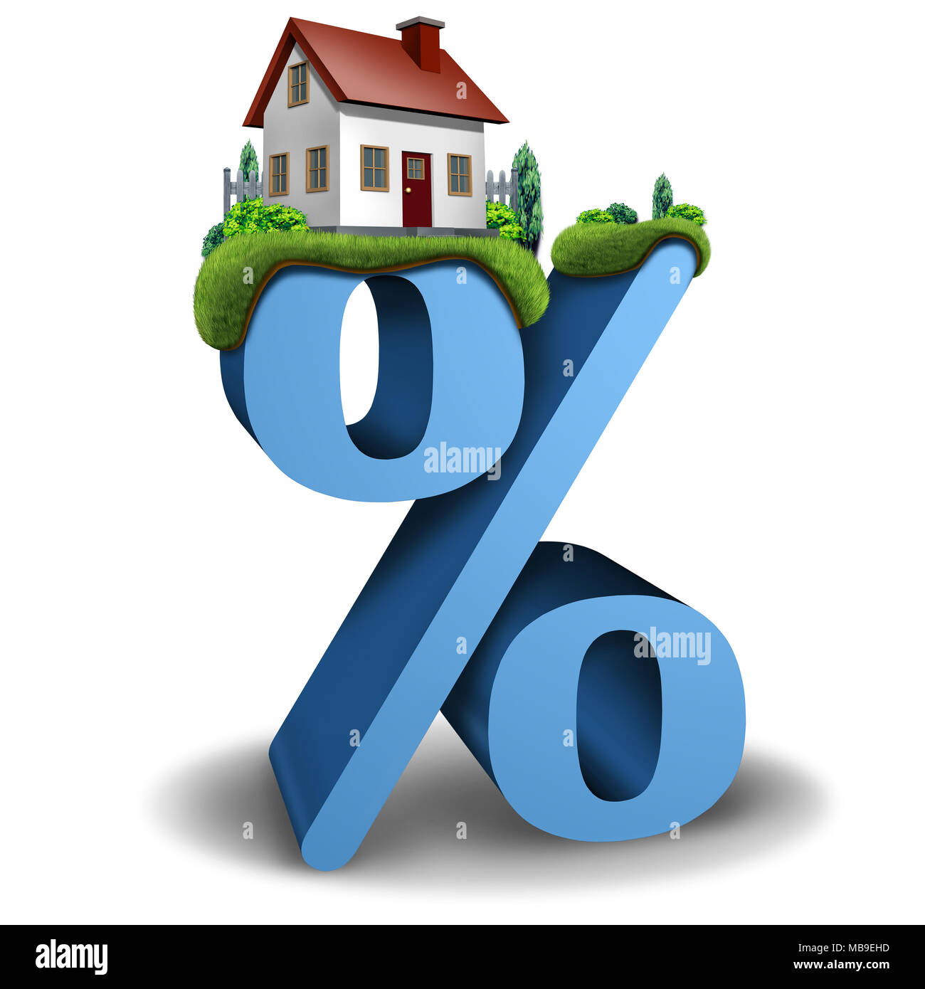 Hypothek Zinssatz Heim und Haus Immobilien Banking und Kreditgeschäft Prozentsatz Konzept als 3D-Darstellung. Stockfoto