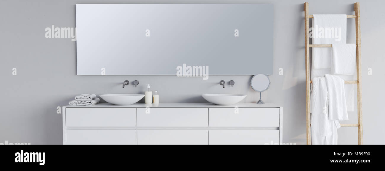 Neues, modernes Badezimmer mit einer font Spiegel. 3D-Rendering Stockfoto