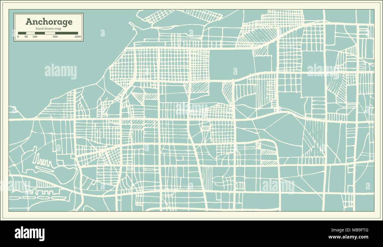 Anchorage Alaska USA Stadtplan im Retro-stil. Übersichtskarte. Vector Illustration. Stock Vektor