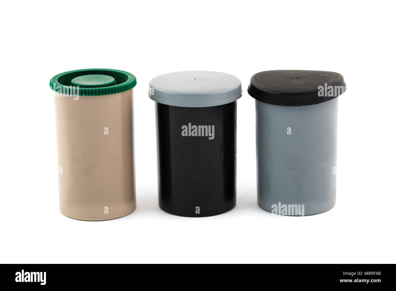 35-mm-Film isoliert weißer Hintergrund abgelaufen Stockfoto