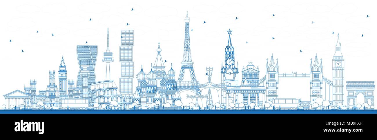 Übersicht Sehenswürdigkeiten in Europa. Vector Illustration. Business Travel und Tourismus Konzept. Bild für Präsentation, Banner, Plakat und Website. Stock Vektor