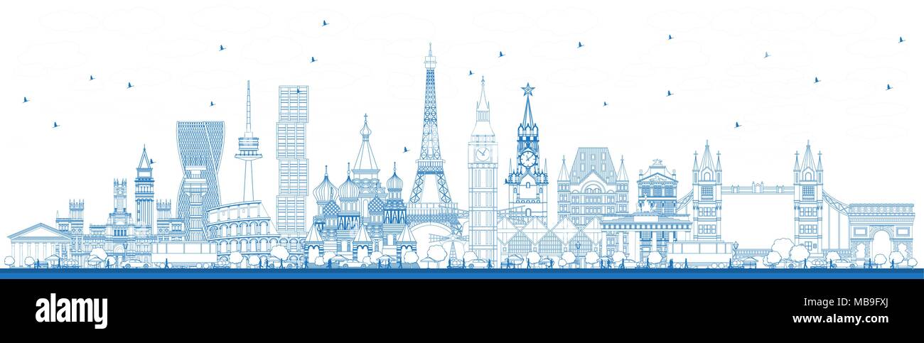 Übersicht Sehenswürdigkeiten in Europa. Vector Illustration. Business Travel und Tourismus Konzept. Bild für Präsentation, Banner, Plakat und Website. Stock Vektor