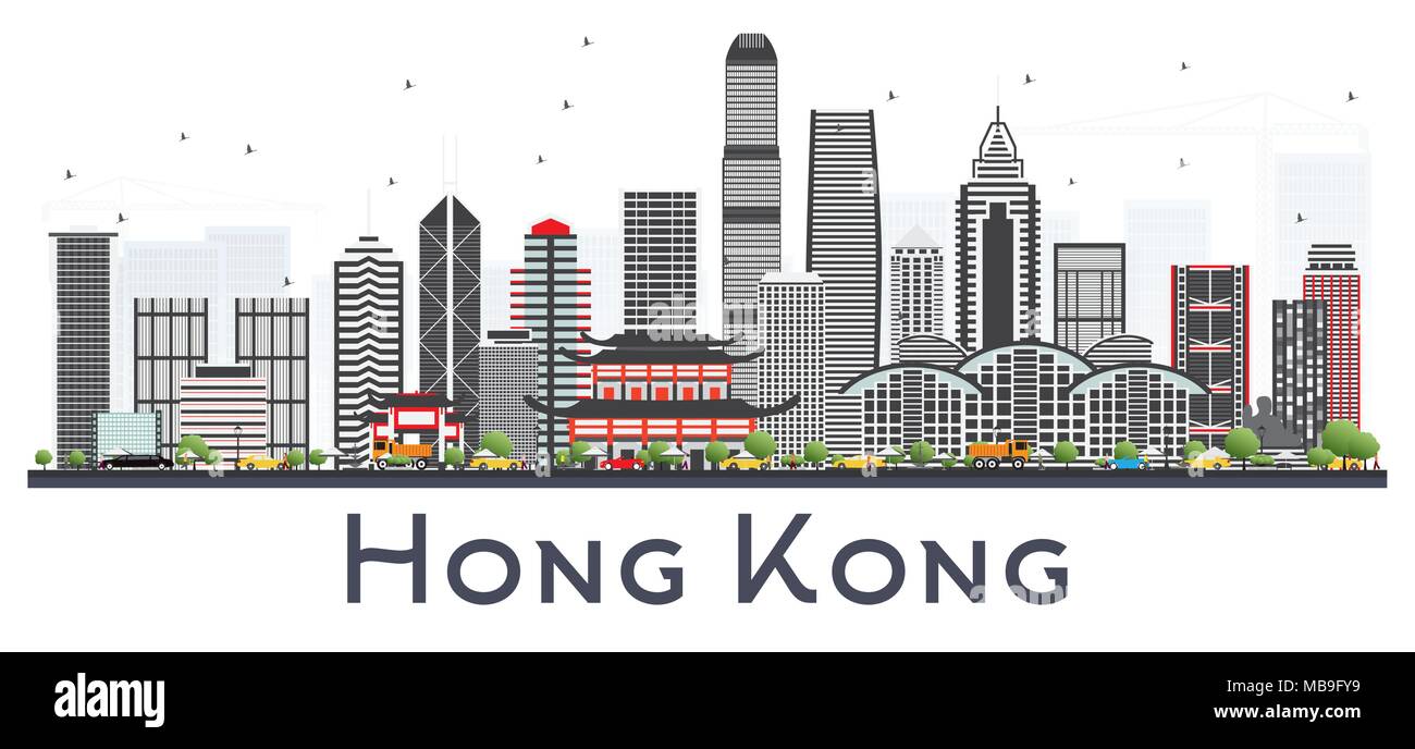 Hong Kong China City Skyline mit grauen Gebäude isoliert auf Weiss. Vector Illustration. Business Travel und Tourismus Konzept mit moderner Architektur. Stock Vektor