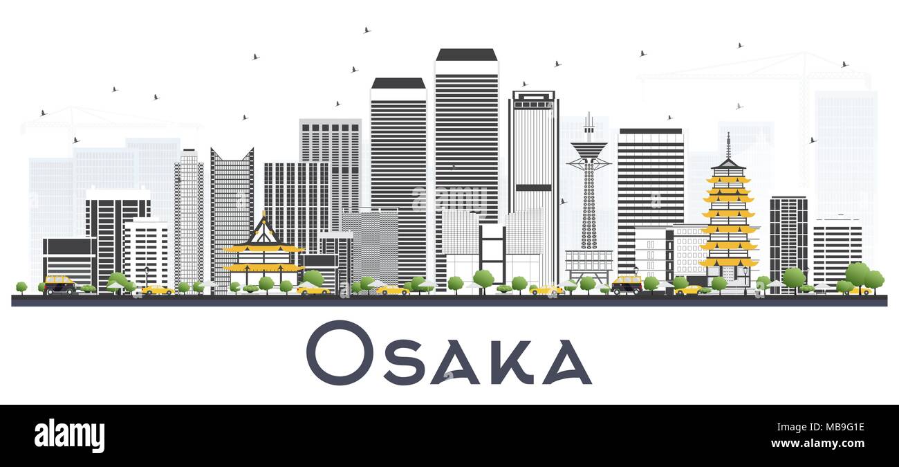 Osaka Japan Skyline der Stadt mit Farbe Gebäude isoliert auf Weiss. Vector Illustration. Business Travel und Tourismus Konzept Stock Vektor