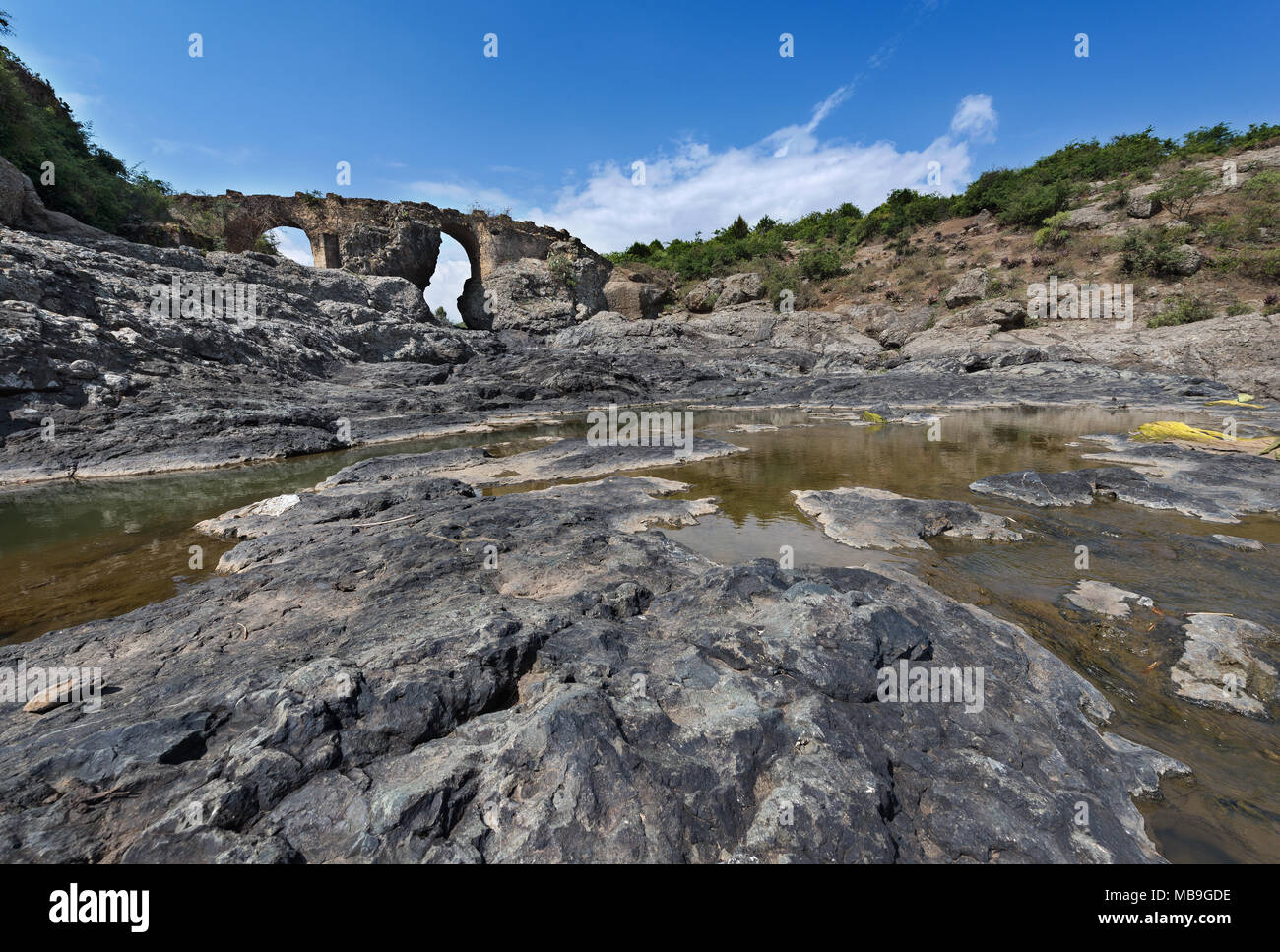 Portugiesische steinerne Brücke, Debre Libanos, Äthiopien Stockfoto