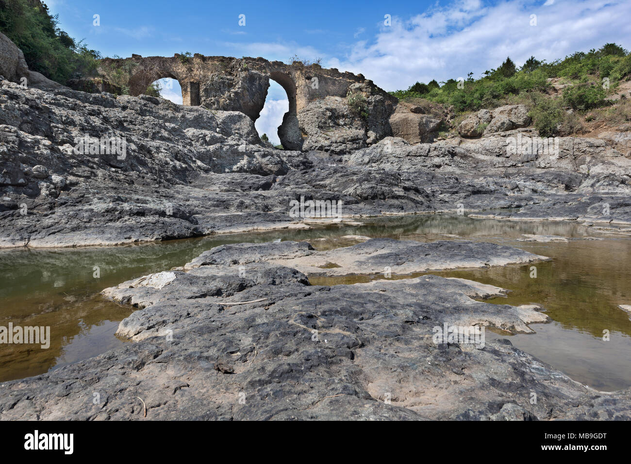 Portugiesische steinerne Brücke, Debre Libanos, Äthiopien Stockfoto