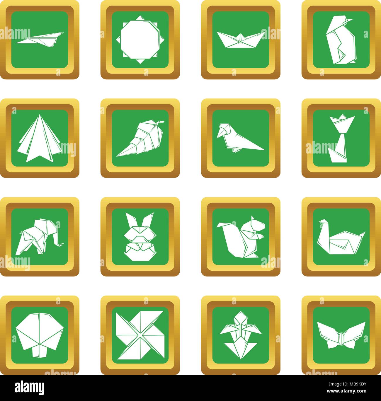 Origami Icons Set grünes Quadrat Vektor Stock Vektor