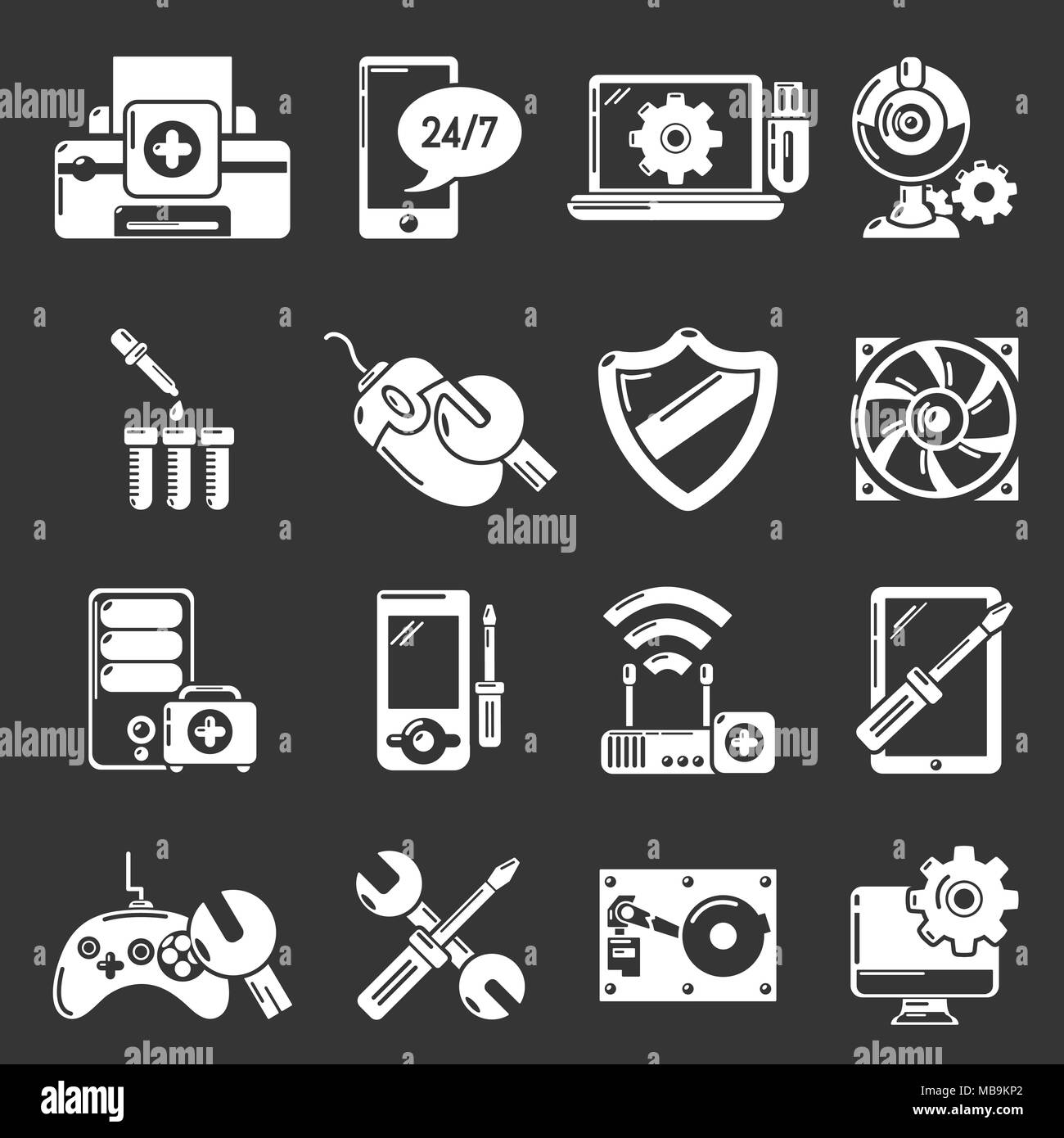 Computer Reparatur Service Icons Set grau Vektor Stock Vektor