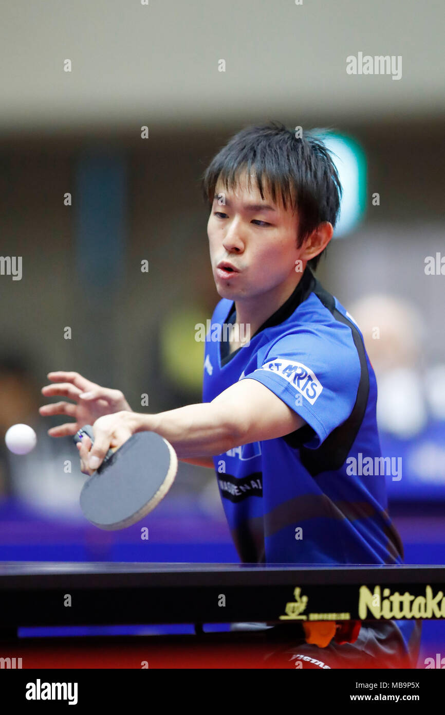 Kouki Niwa (JPN), 8. APRIL 2018 - Tischtennis: 31 LION ITTF ATTU Cup Yokohama 2018 Herren Einzel Platz 5 Match an der Yokohama kulturellen Gymnasium, Kanagawa, Japan. (Foto von LBA SPORT) Stockfoto