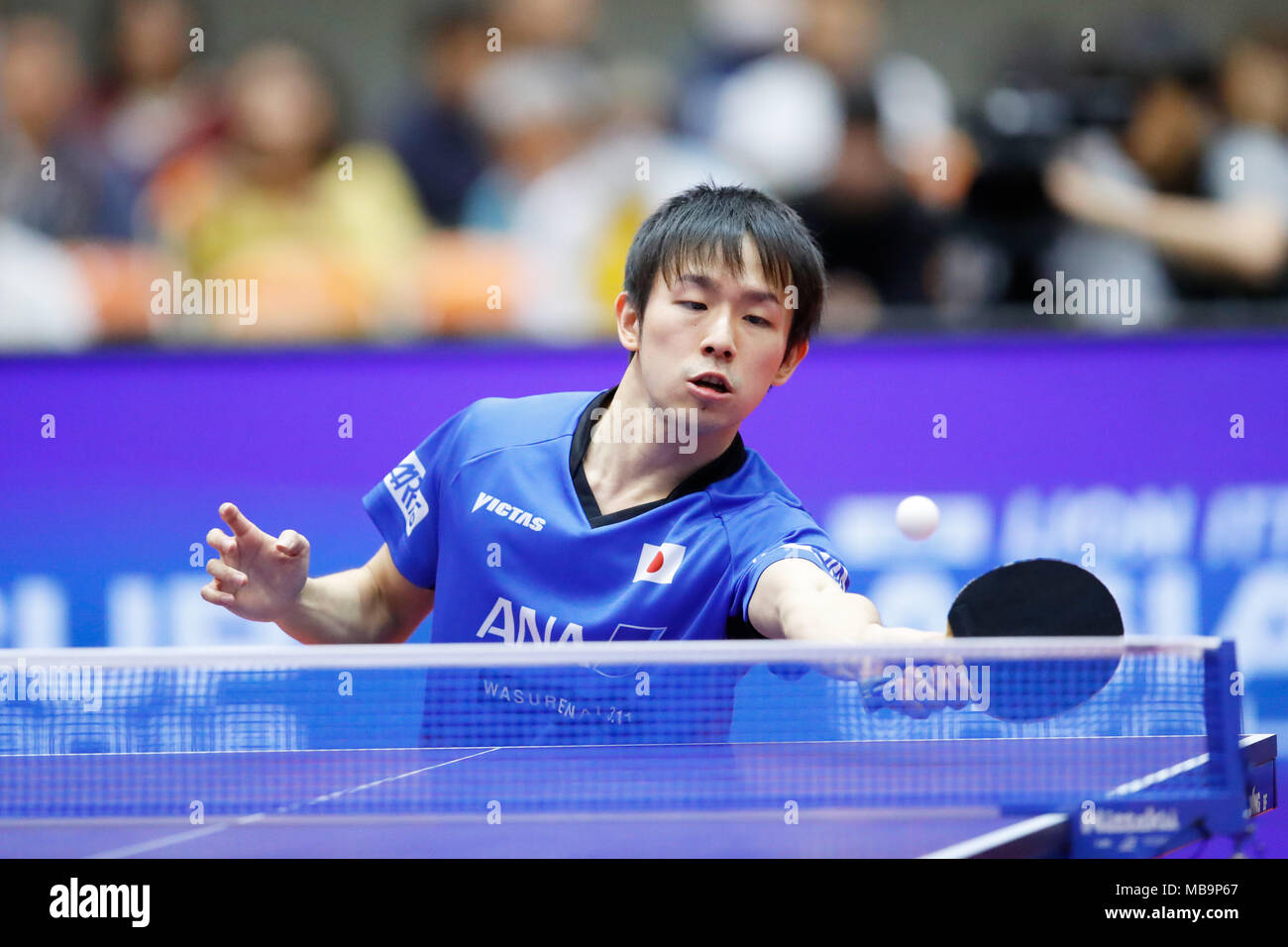 Kouki Niwa (JPN), 8. APRIL 2018 - Tischtennis: 31 LION ITTF ATTU Cup Yokohama 2018 Herren Einzel Platz 5 Match an der Yokohama kulturellen Gymnasium, Kanagawa, Japan. (Foto von LBA SPORT) Stockfoto