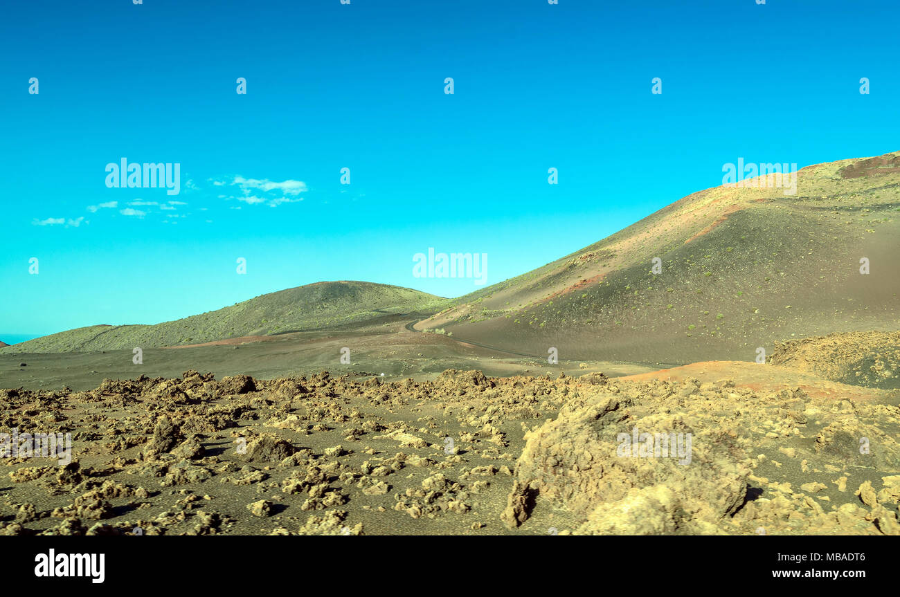 Vulkanlandschaft im Nationalpark Timanfaya. Lanzarote, Kanarische Inseln. Spanien Stockfoto