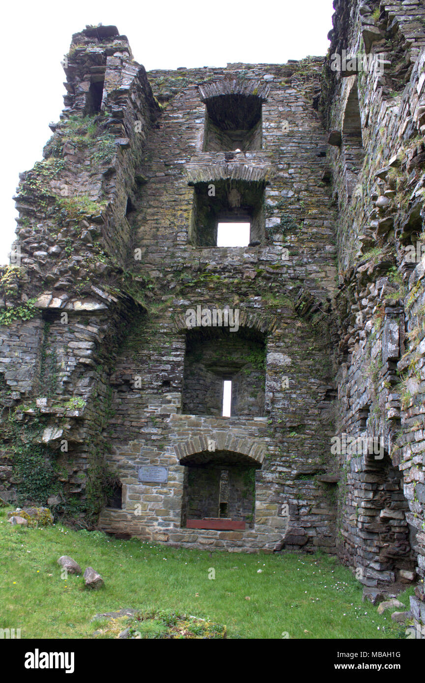Die verbleibenden Ruinen von Carriganass Burg, die wahrscheinlich im Jahre 1540 von Dermot O'Sullivan gebaut wurde, ein Mitglied des O'Sullivan Beare Clan. Irland. Stockfoto Die verbleibenden Ruinen von Carriganass Burg, die wahrscheinlich im Jahre 1540 von Dermot O'Sullivan gebaut wurde, ein Mitglied des O'Sullivan Beare Clan. Irland. Stockfoto